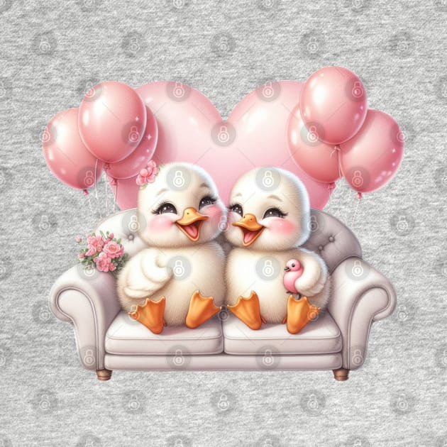 Valentine Duck Couple Sitting Sofa by Chromatic Fusion Studio